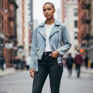 Juicy Couture Light Wash Blue Denim Jean Moto Jacket